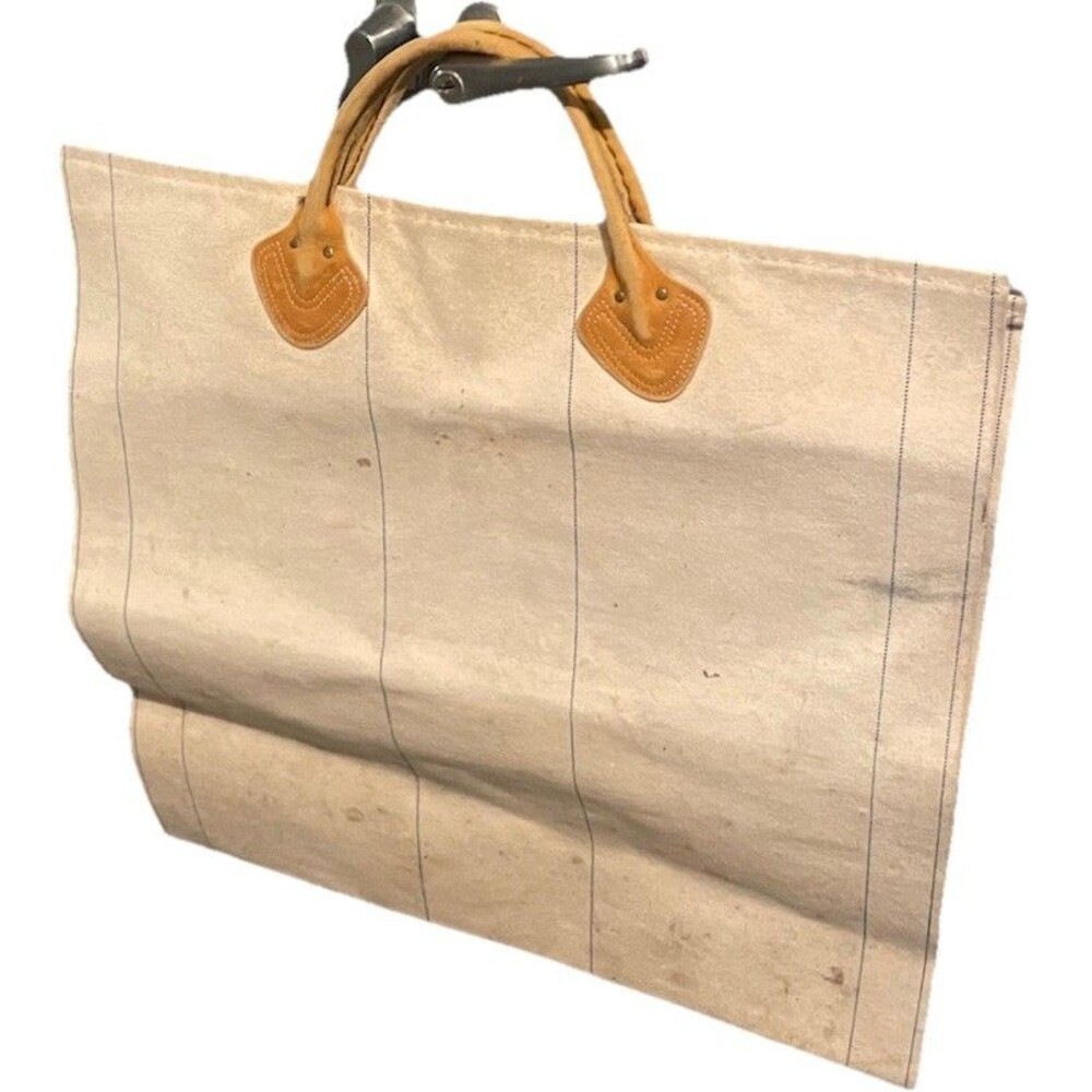 VINTAGE LL BEAN CANVAS FIREWOOD LOG CARRIER TOTE LEATHER HANDLES USA